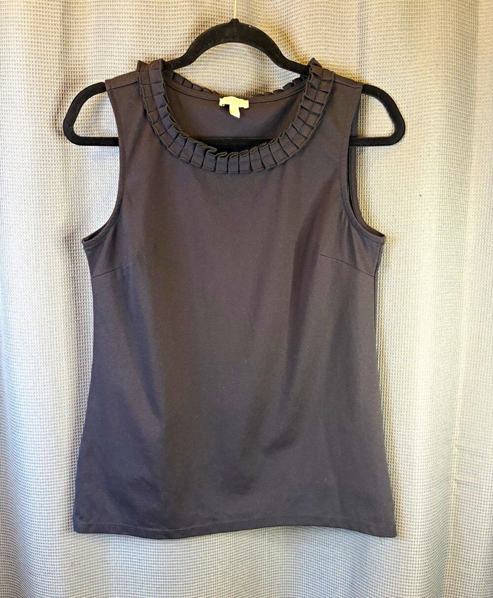 Talbots Women’s Size S Black Knit Sleeveless Ruffle Round Neck Tank Top